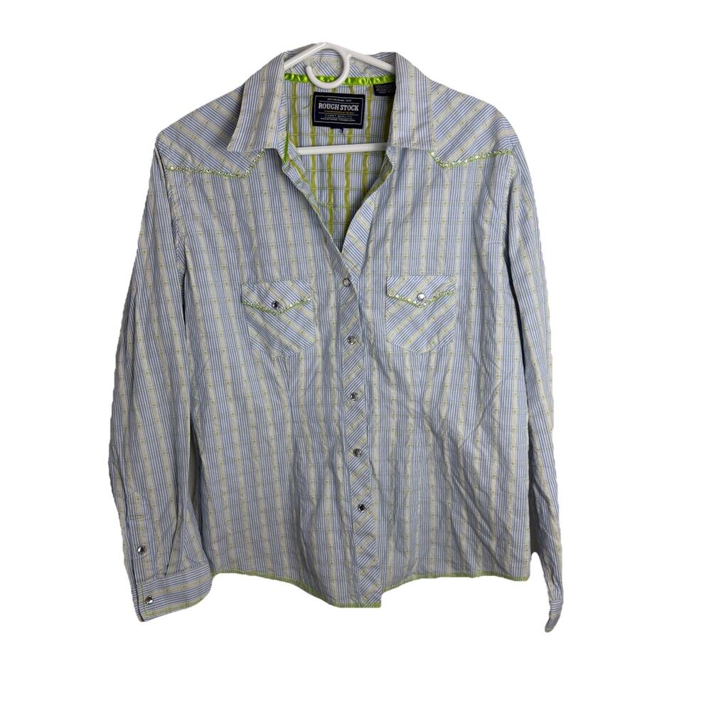 Rough Stock Panhandle Slim Large Blue Stripe Pearl Snap Western Shirt